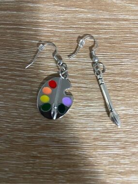 Artist Palette and Paintbrush Dangle Earrings - Multicolor
